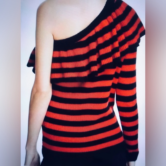 Aqua Black & Red Striped Off One Shoulder Sweater - Picture 2 of 2